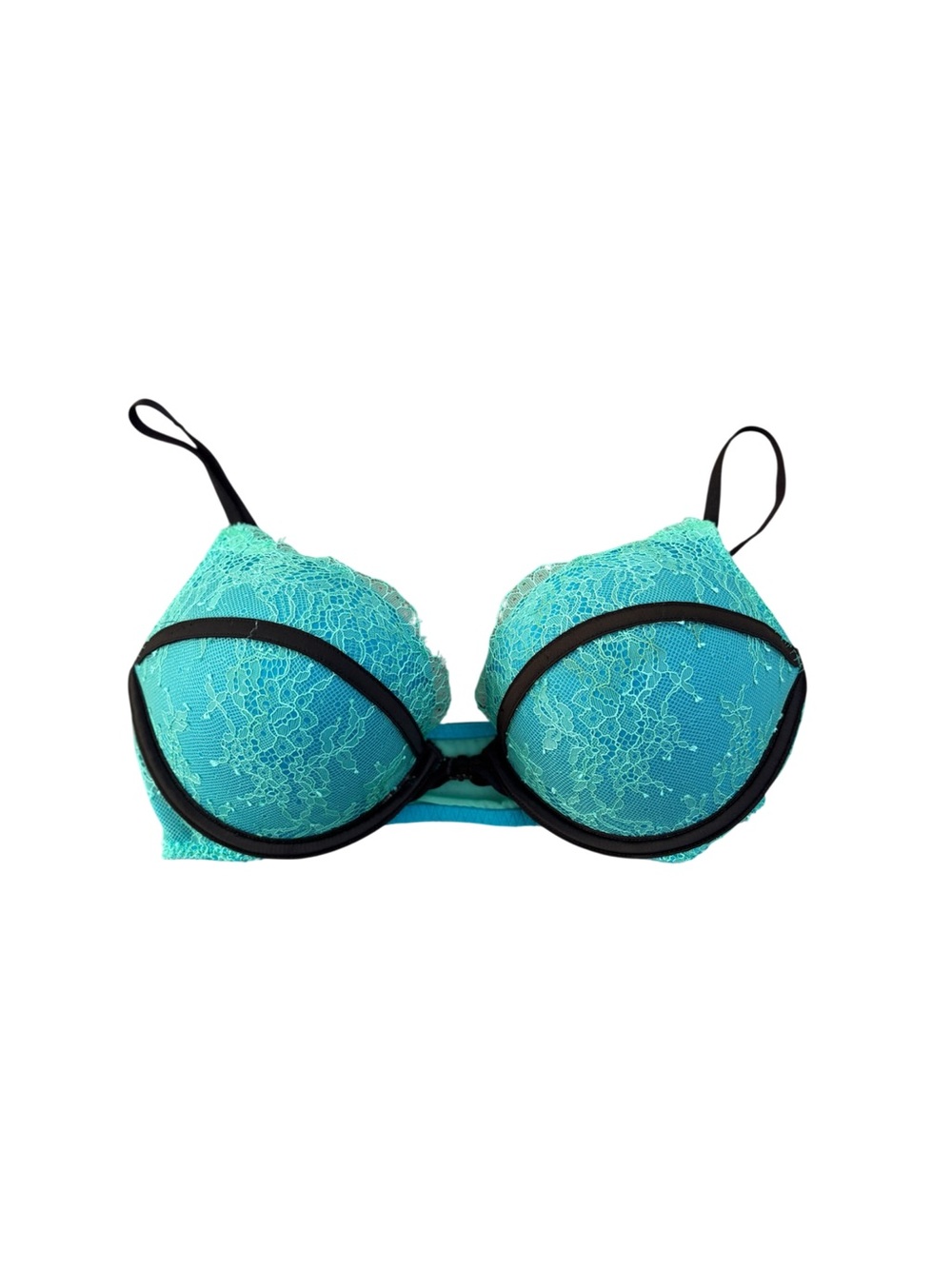 Victoria's Secret Teal Lace Push-Up Bra Black Trim